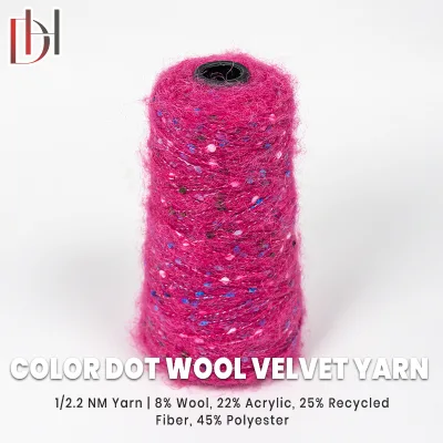 Hot Pink Sparkly Fuzzy Wool Velvet Yarn-8% Wool Acrylic Recycled Fiber Blend 1/2.2NM Color Dot for Sweaters & Coats