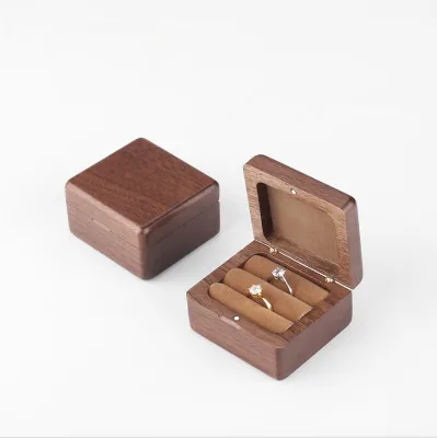 Walnut Wood Wedding Ring Box for 2 Rings