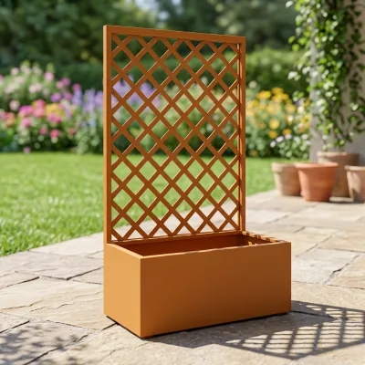 Corten Steel Planter with Trellis: Modern Outdoor Privacy Screen