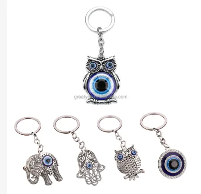 Creative Devil Blue Eyes Keychain Evil Eye Keychain Owl Keyring Elephant Evil Eye Keychain for Handcraft Key Holder