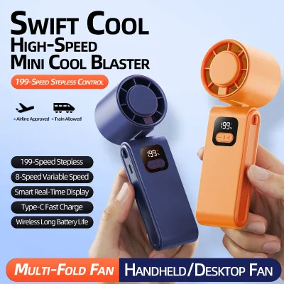 Best-Selling Handheld Fan USB Charging Digital Display Portable Outdoor Use High-Speed Powerful Neck-Hanging