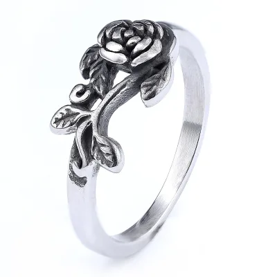 Stainless steel material three-dimensional rose-shaped fashionable ring