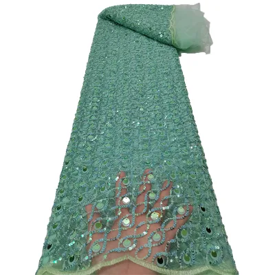 Luxury Mint Green French Glitter Lace Fabric Sequin Embroidery Lace Materials for Evening Dress