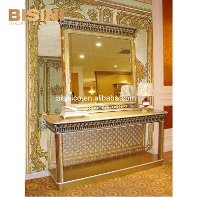 Antique Baroque Style Entrance Console Table Rustic Luxury Hall Wooden Console Table With Mirror