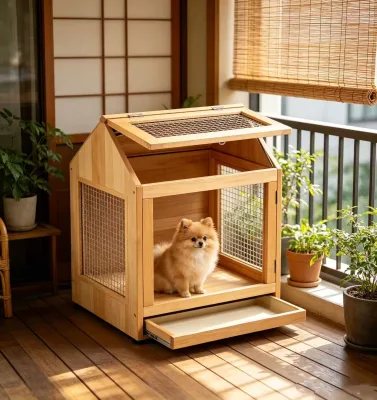 Best Seller New Arrival House-style with Drawer for Small and Medium-sized Dogs Solid Wood Pet Cage