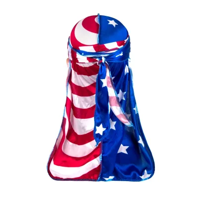 Patriotic Durag Stars Stripes American Skull Cap Silky Bandana Red White Blue USA Flag Durag Wholesale