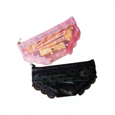 Lace Heart Mesh Bag Portable Storage Pouch Lipstick Eyebrow Pencil Organizer Travel Makeup Brush Bag Makeup Pouch