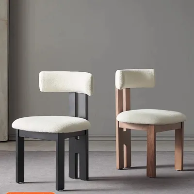 French Middle Dining Chair Home Hotel Restaurant Soft Bag Middle Solid Wood Chair Light Luxury Discuss Leisure Makeup Stool