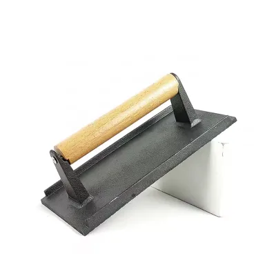 Blackrock Heavy-Duty Cast Iron Crusher Rectangular Camp Grill with Wooden Handle Beef Cattle Row Pressing Machine Tool
