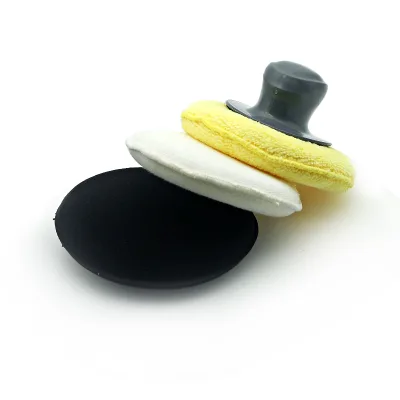 Durable Soft Foam Microfiber Wax Applicator Pad 12cm Diameter with Handle Brush Convenient Sponge Tool
