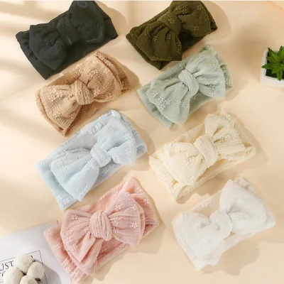 Soft Ribbed Tie Knot Headband with Pre-tied Big Baby Bow 12 Month Headband  Lace Stretchy Bowknot Headband