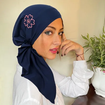 Fashion Women Side Flower Embroidery Turban Hat - Stretchy Curved Headwrap & Chemo Beanie for Hair Loss