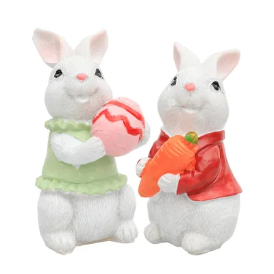 WOWEI Easter Resin Bunny with Resurrection Eggs and Carrots Tabletop Decoration Garden Decorative Crafts Micro Bonsai Decorative