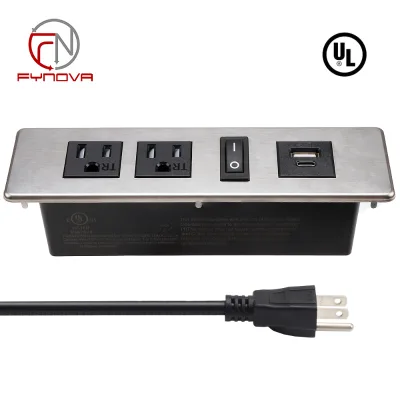 Fynova for UL Listed Mini Desktop Power Strip Hide Recessed Power Grommet Socket US Socket Type C Power Switch 15A/10A US