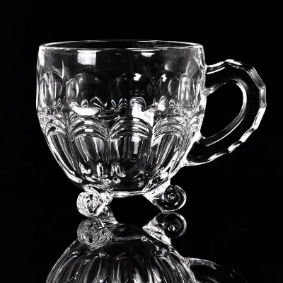 Trendy Textured Clear Pattern Crystal Glass Mug with Handle Creative Breakfast Coffee & Milk Cup Tray for Home Use