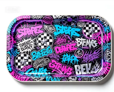 Wholesale Rectangle Herb Tin Plate Smoking Tray in Stock Smoke Rolling Tray Kit Tinplate Smoke Shop Tobacco Serving Trays
