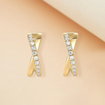 Casual Style Bulk 925 Sterling Silver VVS Moissanite Gold Plated X Shape Double Layers Diamond Hoop Earrings Fine Jewelry