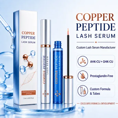 PDRN GHK-Cu Peptides Lash and Brow Serum 10ml Fast Absorbing Nourishing Eyelash Growth Blue Copper Serum for Sensitive Eyes