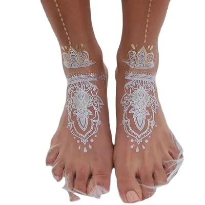 New Products Women's Sexy Body Art Henna White Lace Tattoo Sticker Water Transfer Bride Tattoos