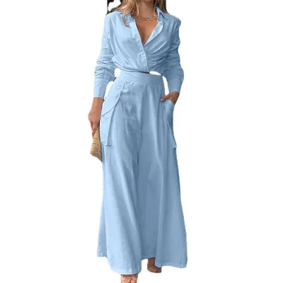 Elegant Long Pants Fashion 2025 Casual Loose Trousers Two Piece Women's Clothing Sets