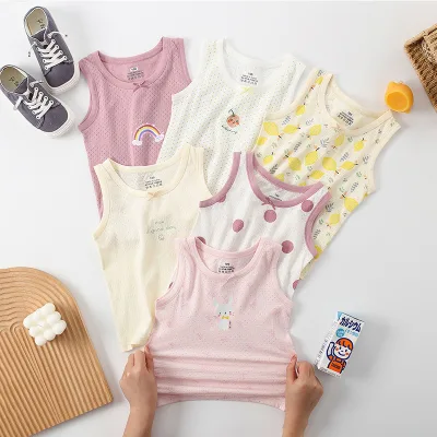 Children's Cute Printed Summer Vest New Breathable Mesh Small Medium-Sized I-Shaped Tank Top Casual Animal Baby Bottoming