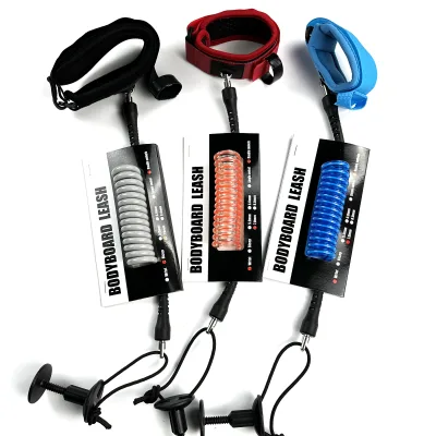 High Quality TPU Recycled Standard Bodyboard Wrist Leash Bodyboard Coiled Leash 7mm and 8mm Cord for Sale