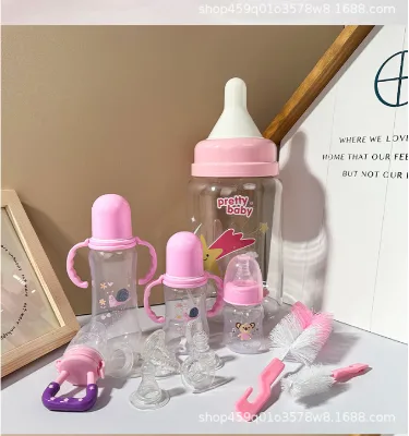 Portable Baby Bottle Set with Replaceable Nipples & Cleaning Brushes, New Mom Gift Box, Baby Bottle Combo Bucket