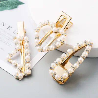 New Design Luxury Korean Fashion Pearl Hairpin Women Barrette Hair Clip Handmade Crown Heart Pearl Hair Clip for Girls