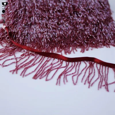 Hot Sell Fashion Burgundy Fringe Beaded Trim for Dress
