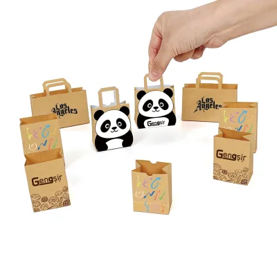 Handmade Classic Coated Paper Shopping Bags-Adorable Panda Design Dollhouse Accessories for Kids' Playhouse