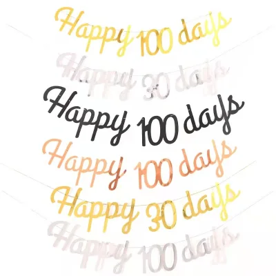 Cursive Happy 100 Days Letter Banners Gold Paper Festive Party Banner Bunting for Baby Shower Wedding Anniversary Decoration