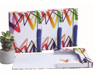 Color Printing Art Design Customization 4C Print Box File With Elastic Stationery Set