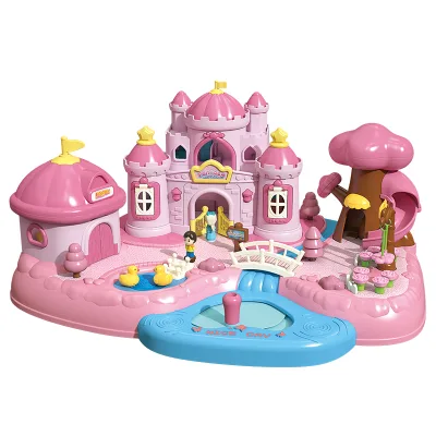 Hot Sale Mobile Induction Scene Mini Kids Pretend Princess Cartoon Plastic Diy Pink Magic Play Castle Doll House Building Toys