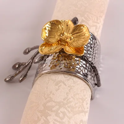 Four Gold Orchid Napkin Rings