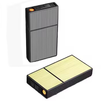 Slim Cigarette Case 20 Count with Windproof Rechargeable Lighter Ladies Thin Cigarette Holder With USB Charging Lighter