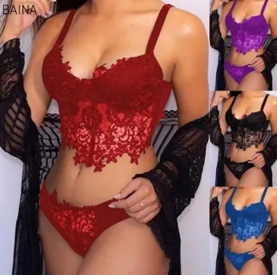 Sexy Lingerie Set XXL Cup Size Embroidered Floral Print Pattern Bra Lace Decoration Briefs Adults