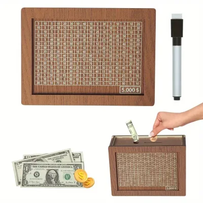 Wooden Money Box Money Bank Money Saving Box with 10000 Dollars Target