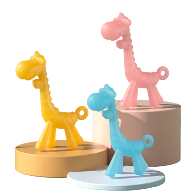 BPA-Free Organic Silicone Baby Teethers Easy Hold Sensory Exploration Teether with Giraffe Shape Teething Relief Toy for Infant