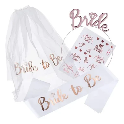 Wedding Bridal Shower Veil Team Bride to Be Satin Sash Balloon Bachelorette Party Girl Hen Party Decoration