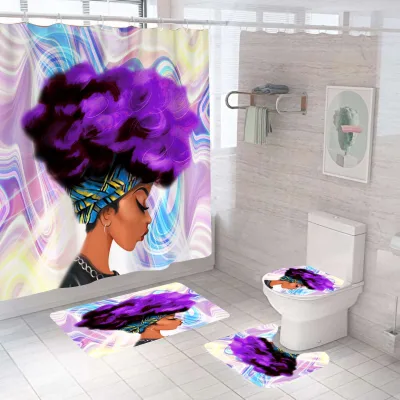 High Quality Wholesale Custom African Black Girl Shower Curtain Bathroom Set