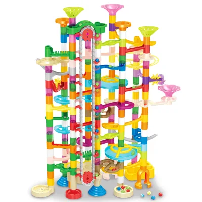 Battery Operated 310 Pieces New DIY BLOCKS Set,Marble Maze Building Blocks Toy,Stem Toys Educational Marble Track Race Tower Toy