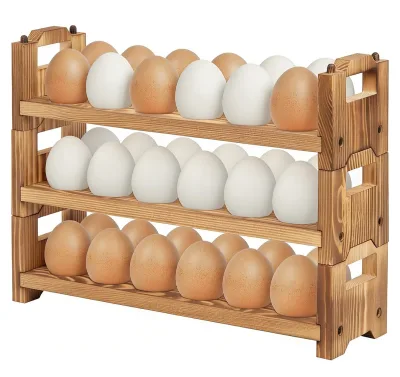 High Quality Rustic 3-tire Solid Wooden Egg Holder Stackable Egg Storage Easter Basket Egg Holder Countertop