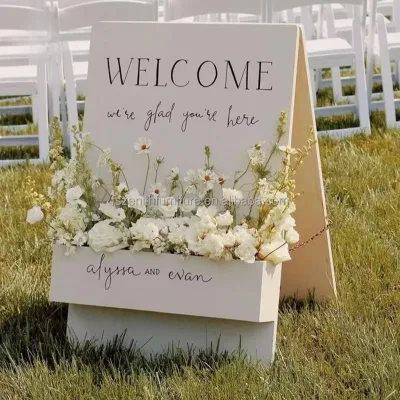 Wedding PVC Welcome Sign Flower Welcome Sign Elegant Wedding Decorations with Flower Box Stand