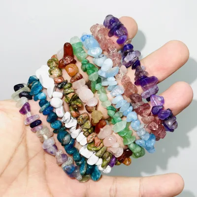 Wholesale Price Irregular Raw 7 Chakra Healing Natural Stone Beaded Gemstone Crystal Chip Bracelet