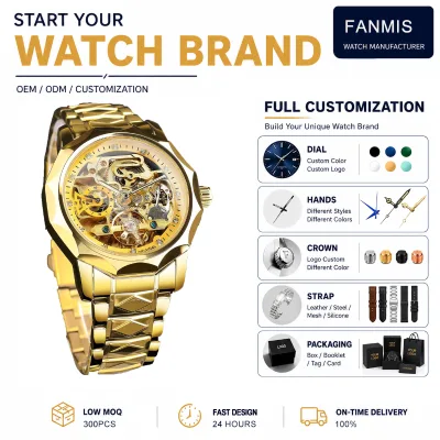 Custom New Fashion Casual Balance Wheel Lace Men Hollow Automatic Mechanical Watch Wholesale
