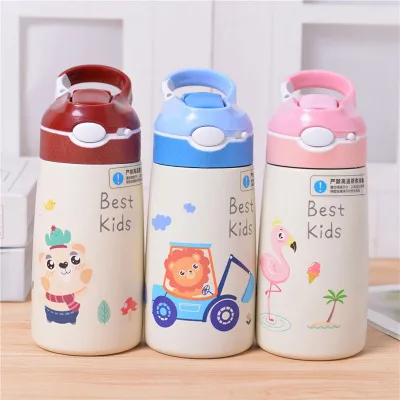 Custom Logo 14oz Thermal Mugs Stainless Steel Flip Straw Lid Tumbler Kids Tumbler Cups With Portable Handle