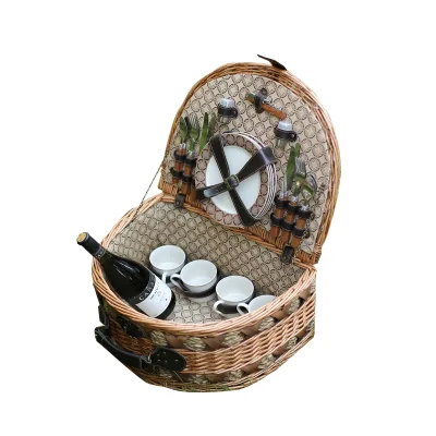 Kingwillow Hot Sale Wicker Picnic Basket Set Willow Storage Baskets with Lid
