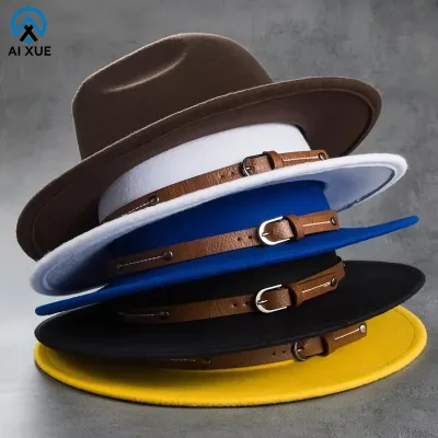 2025 Wholesale New Flat Top Jazz Hat Autumn Winter Classics Men Women Wool Felt Fedora Ribbon Decoration Plush Adults Parties