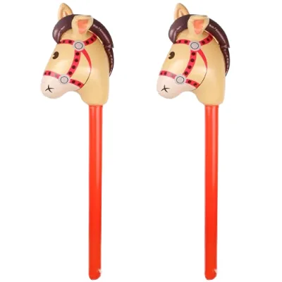 2 Pieces 37 Inch Inflatable Stick Horse Toy Horse Head Design PVC Material for 2-4 Year Olds-Birthday Gift Cowboy Party Supplies