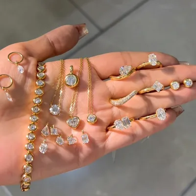 10k 14k 18k Gold Lab Grown Diamond Bubble Ring Necklace Earrings Round Shape Sparkle Custom Made by Factory Fine Diamond Jewelry